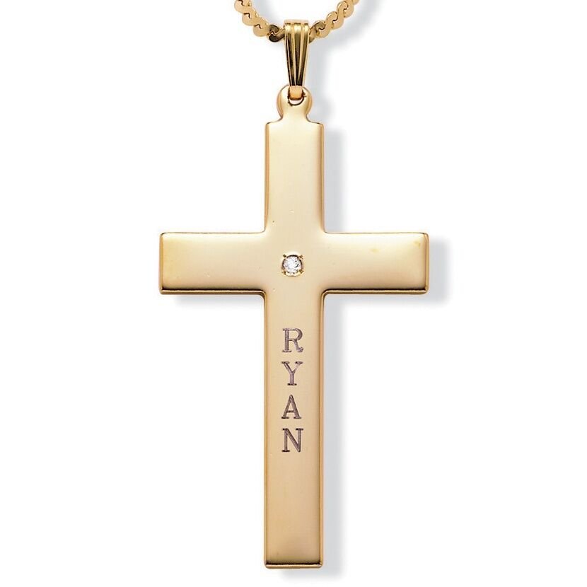 PERSONALIZED 14K GOLD CROSS GP NECKLACE PENDANT CHAIN FREE ENGRAVING