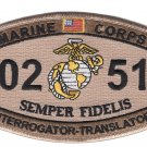 4.5" MARINE CORPS MOS 0251 INTERROGATOR-TRANSLATOR DESERT EMBROIDERED PATCH