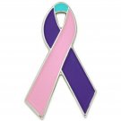 PINK AND TEAL AND PURPLE RIBBON LAPEL AWARENESS THYROID CANCER LOSS PIN