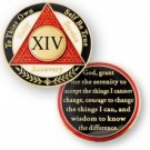14 YEAR SOBRIETY  AA RECOVERY RED WHITE BLACK 18K GOLD GP  CHALLENGE COIN