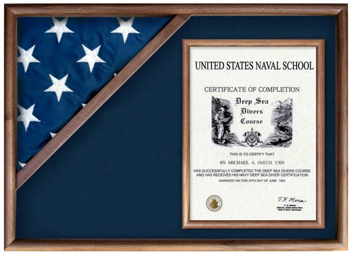 DISPLAY CASE FLAG MILITARY INSIGNIA WOOD SHADOW BOX