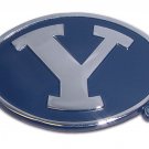 brigham young byu cougars oval navy blue logo chrome auto car emblem usa made