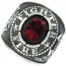FIRE DEPARTMENT RED STONE SILVER MALTESE SS RING SIZE 7 8 9 10 11 12 13 14
