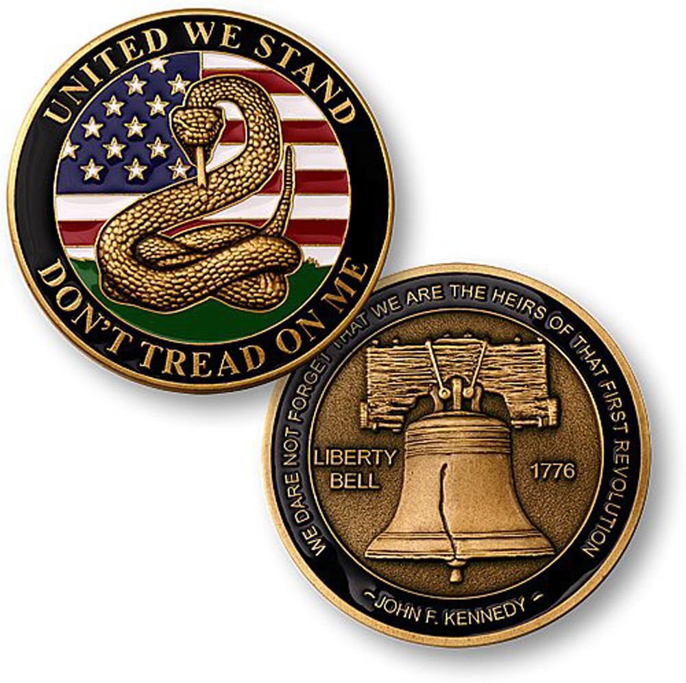 DON'T TREAD ON ME UNITED WE STAND LIBERTY BELL JOHN KENNEDY CHALLENGE COIN