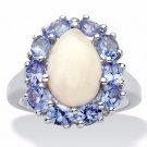 PEAR CUT OPAL AND TANZANITE PLATNIUM OVER STERLING SILVER RING SIZE,6,7,8,9