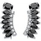 OVAL AND MARQUISE CUT BLACK CZ EAR CLIMBER EARRINGS STERLING SILVER