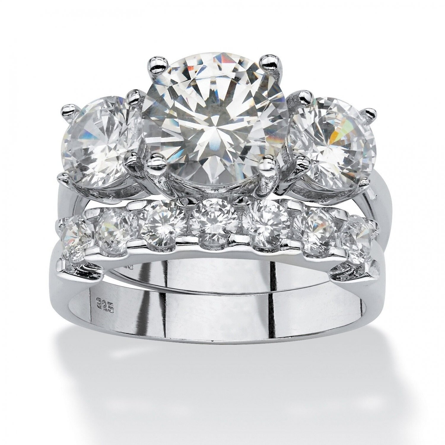 WEDDING ENGAGEMENT 2 PIECE PLATINUM OVER STERLING SILVER RING 6 7 8 9 10