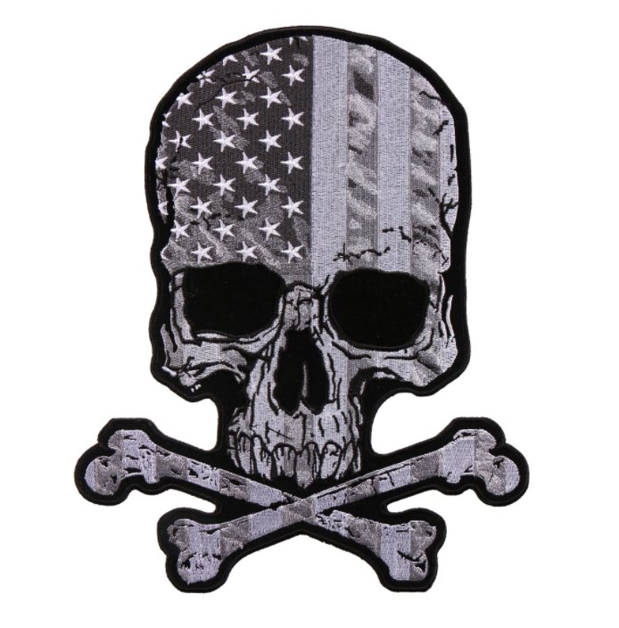 10" FLAG AND SKULL WITH CROSS BONES EMBROIDERED JACKET PATCH
