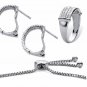 DIAMOND ACCENT PLATINUM 3 PIECE RING DEMI HOOP EARRINGS BOLO BRACELET SET