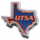 utsa texas san antonio roadrunners state shape logo chrome auto emblem usa made