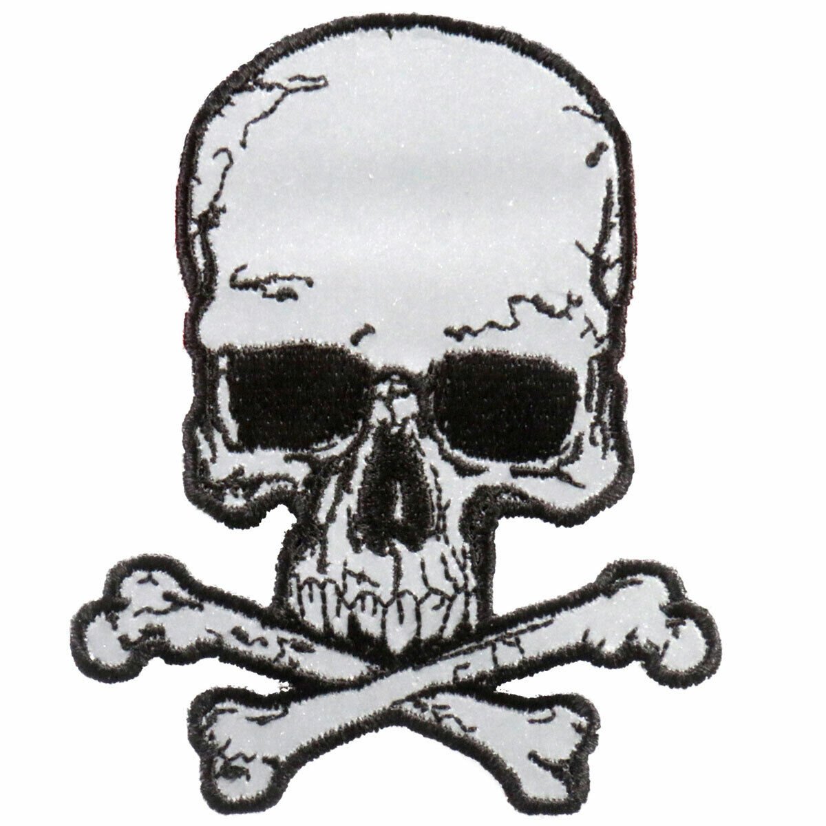 4" REFLECTIVE SKULL AND CROSSBONES MOTORCYCLE BIKER EMBROIDERED PATCH