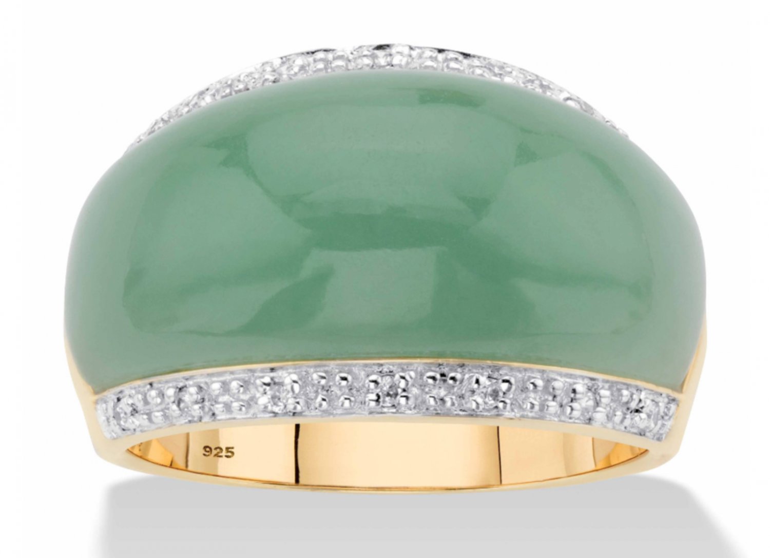 GREEN JADE WHITE TOPAZ ACCENTS CZ GP RING 14K GOLD STERLING SILVER 6 7 8 9 10