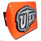 TEXAS EL PASO CHROME EMBLEM ON ORANGE UTEP USA MADE TRAILER HITCH COVER