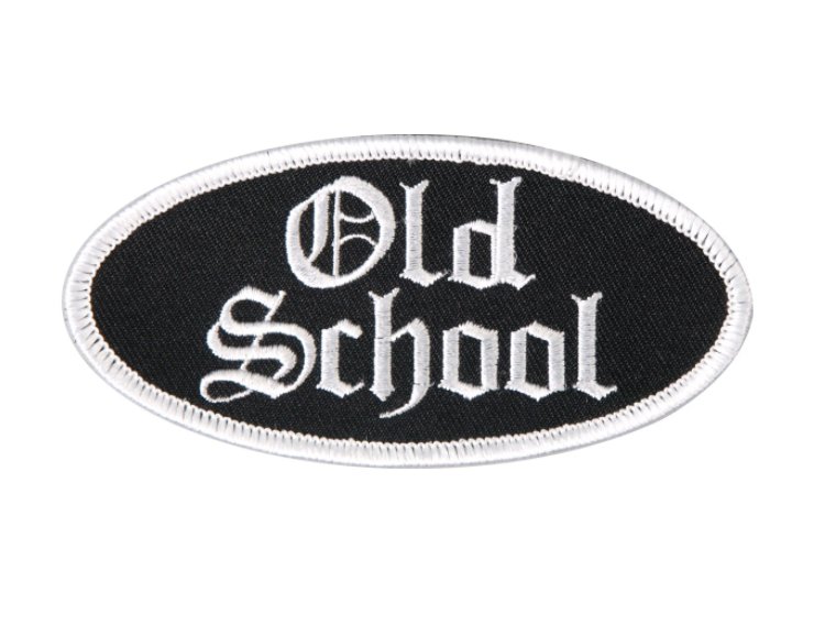 4" OLD SCHOOL OVAL BLACK AND WHITE EMBROIDERED PATCH