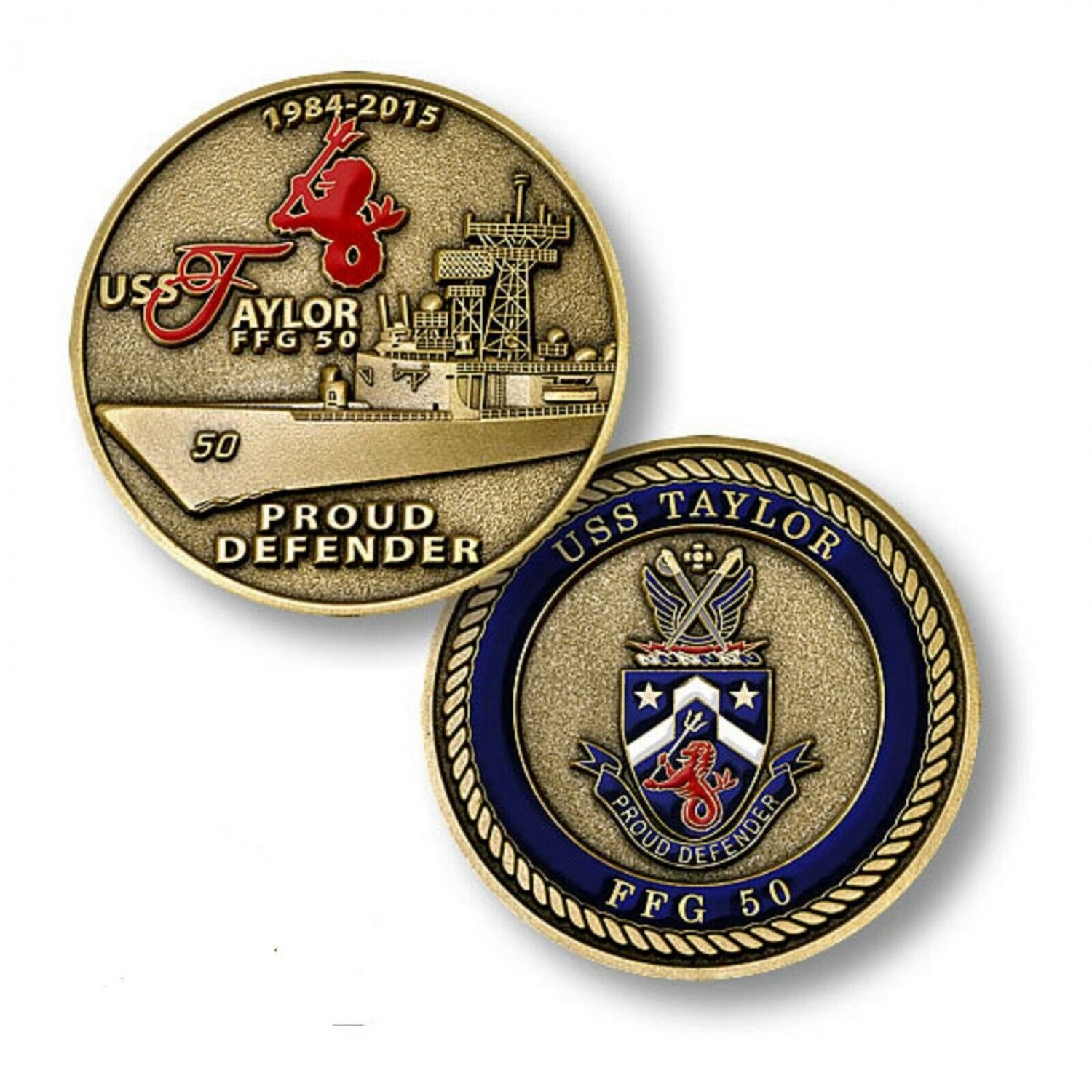 NAVY USS TAYLOR FFG-50 1.75" CHALLENGE COIN