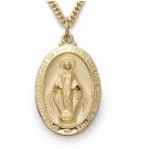 24K GOLD OVER STERLING SILVER OVAL MIRACULOUS MEDAL VIRGIN MARY NECKLACE & CHAIN