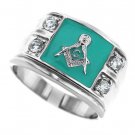 MASONIC MASON 4 CZ STONES SILVER STAINLESS STEEL RING SIZE 7 8 9 10 11 12 13 14