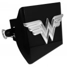 WONDER WOMAN CHROME LOGO ON BLACK PLASTIC  USA MADE TRAILER HITCH COVER