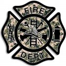 GREEN CAMO FIRE MALTESE FIREFIGHTER 4" HELMET STICKER DECAL MADE IN USA