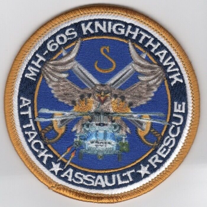 3.25" NAVY HSC-28 MH-60 KNIGHTHAWK GOLD BORDER SUBLI EMBROIDERED JACKET PATCH