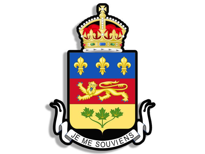 4" Quebec coat of arms crest shaped car bumper sticker decal