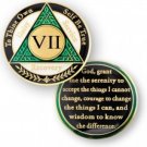 7   YEAR SOBRIETY  AA RECOVERY GREEN BLACK WHITE 18K GOLD GP  CHALLENGE COIN