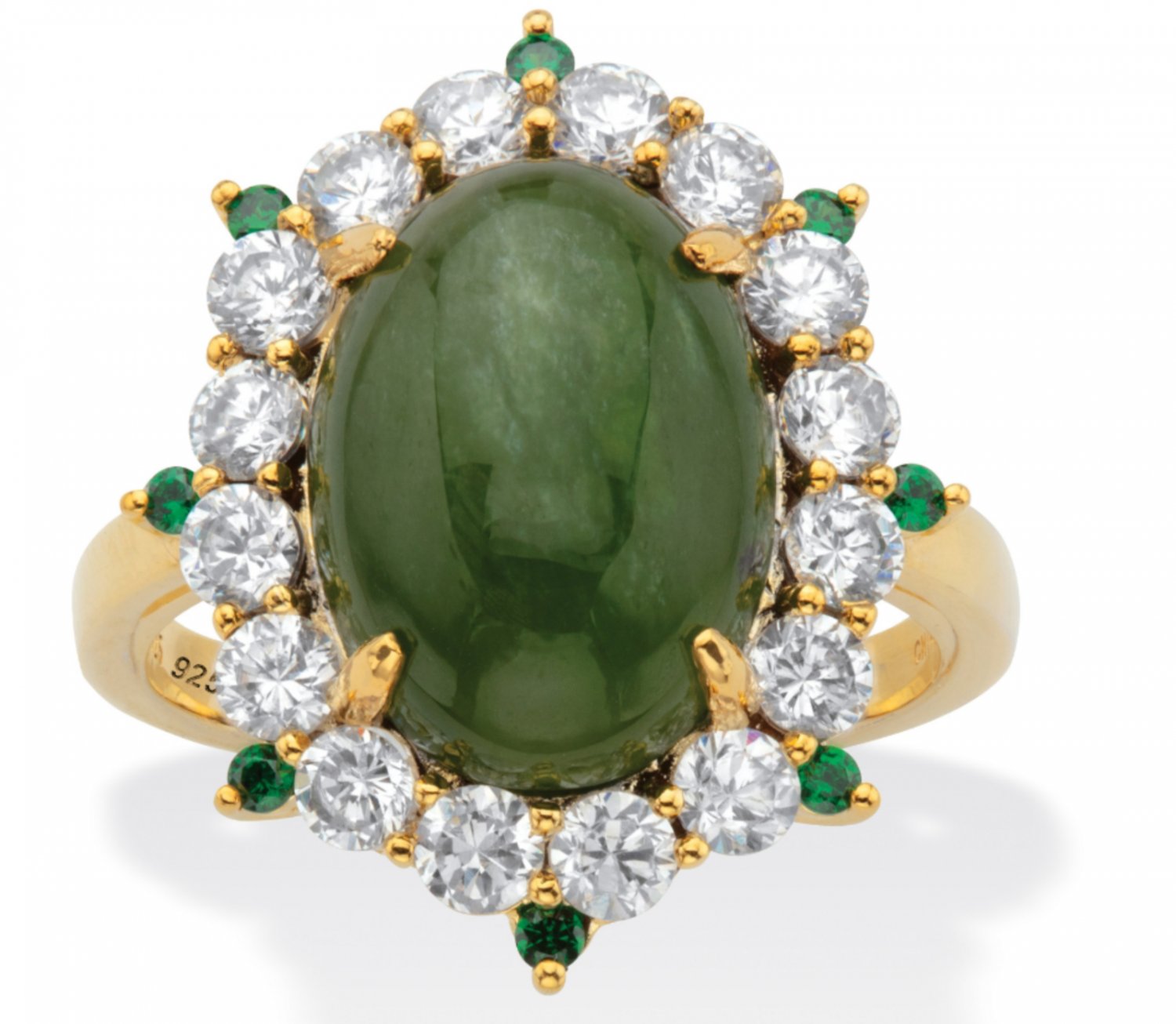GREEN JADE ROUND CZ HALO GP RING 18K GOLD STERLING SILVER 6 7 8 9 10