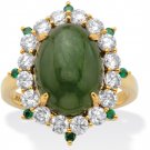 GREEN JADE ROUND CZ HALO GP RING 18K GOLD STERLING SILVER 6 7 8 9 10