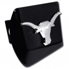 university of texas longhorn logo chrome emblem on black trailer hitch cover