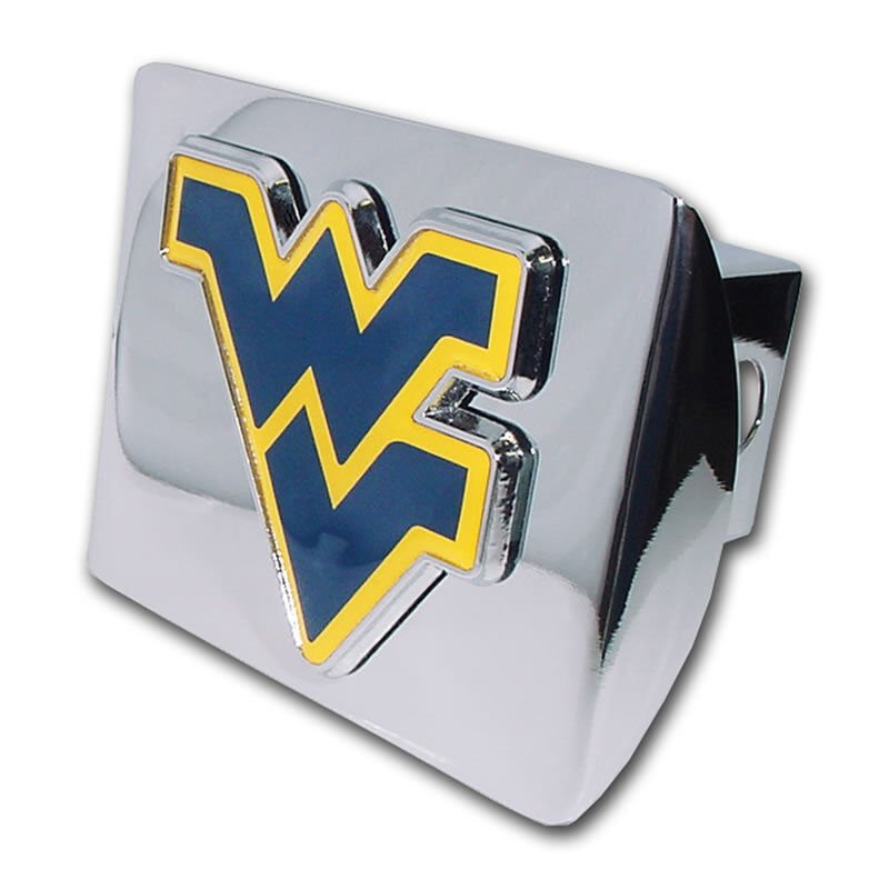WEST VIRGINIA UNIVERSITY NAVY LOGO SHINY CHROME USA MADE TRAILER HITCH COVER