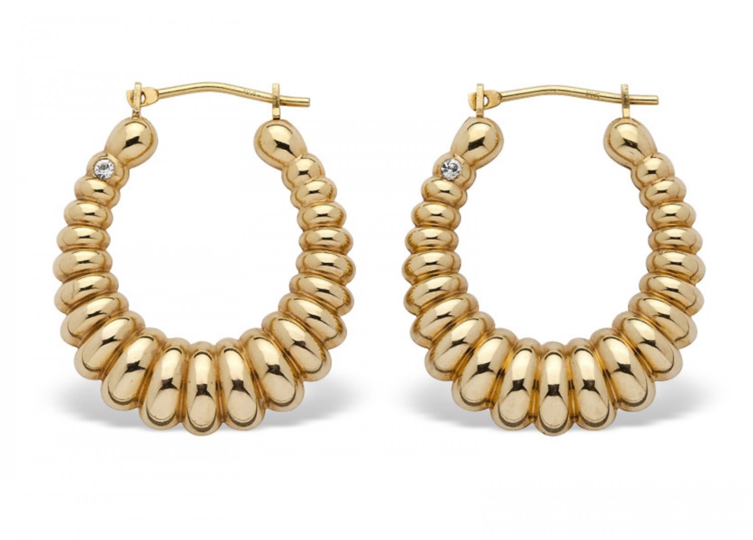14K GOLD SHRIMP STYLE HOOP EARRINGS NANO DIAMOND RESIN FILLED