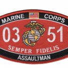 4.5" MARINE CORPS MOS 0351 SEMPER FEDELIS ASSAULTMAN EGA EMBROIDERED PATCH