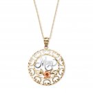 MOM AND FLOWER 10K TRI-TONE GOLD HEART FILIGREE  PENDANT CHARM WITH 18" CHAIN
