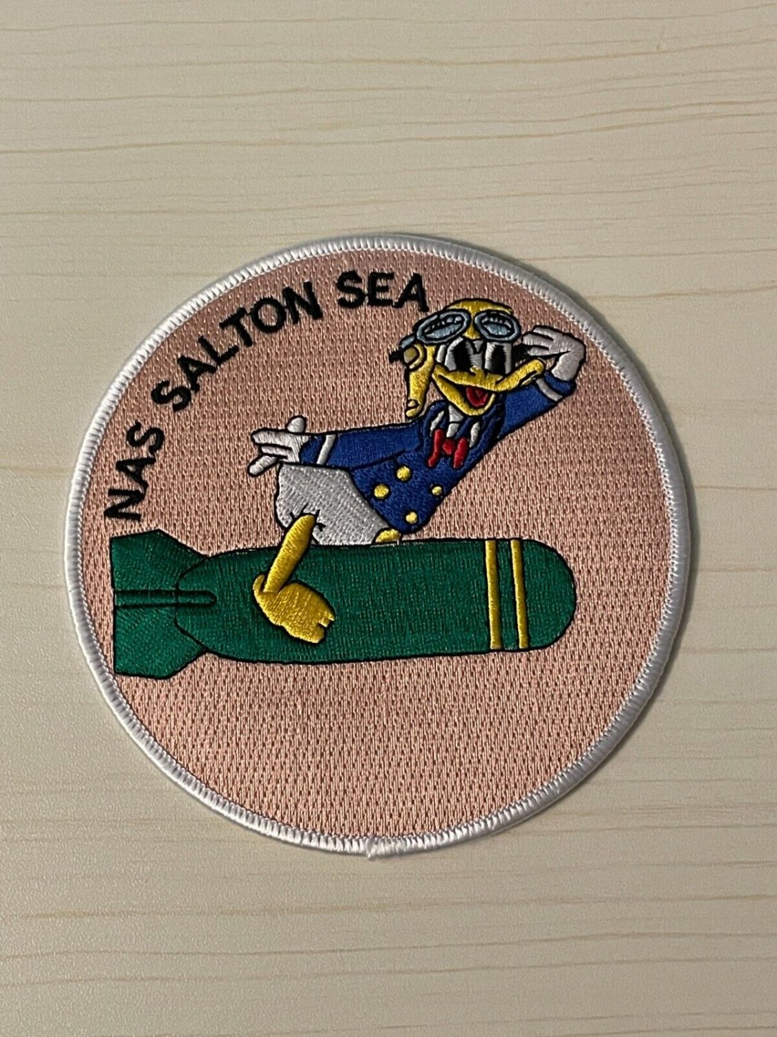 4" NAVY NAS SALTON SEA DONALD DUCK MISSILE SHIP ROUND EMBROIDERED PATCH