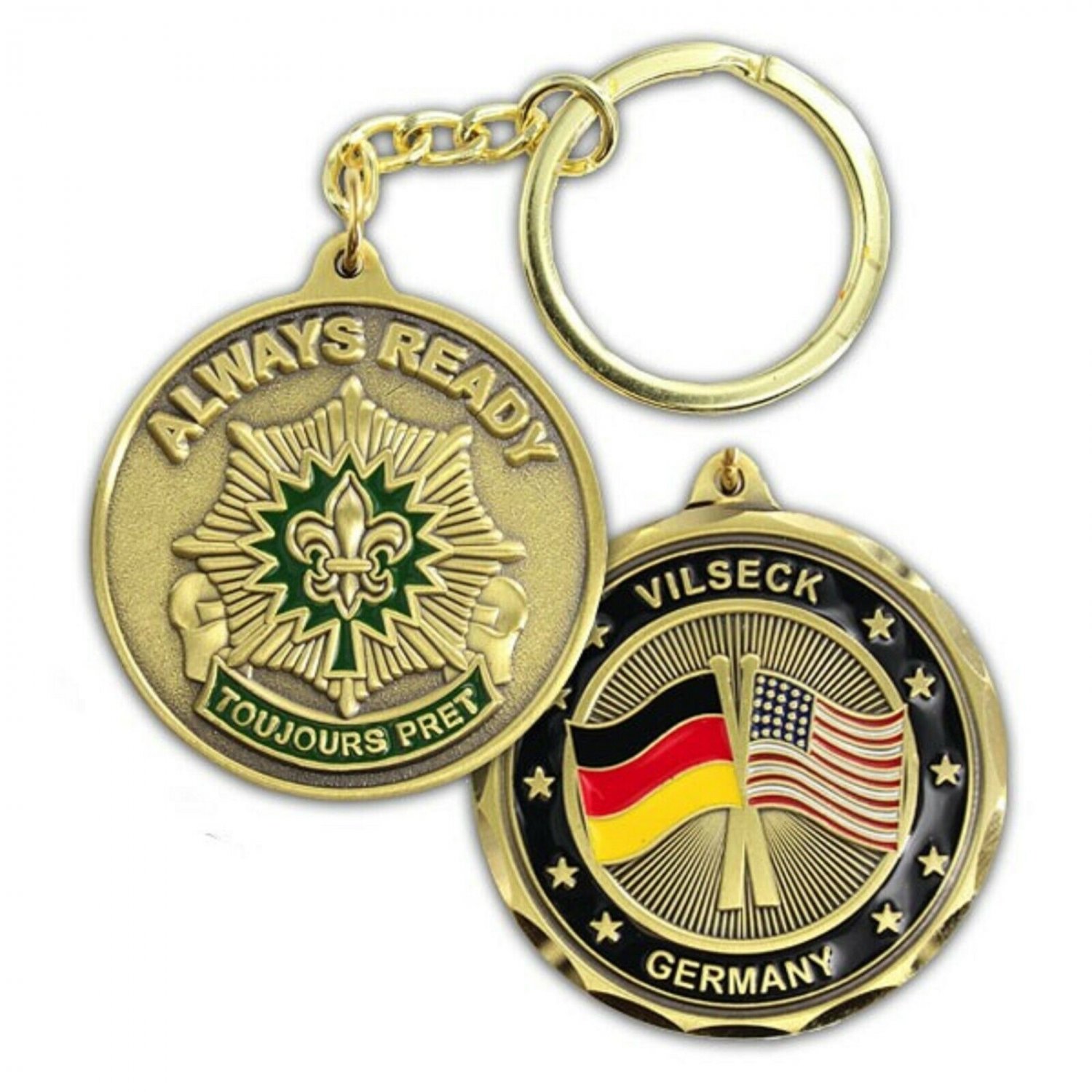 ARMY VILSECK GERMANY ALWAYS READY KEY CHAIN  CHALLENGE COIN
