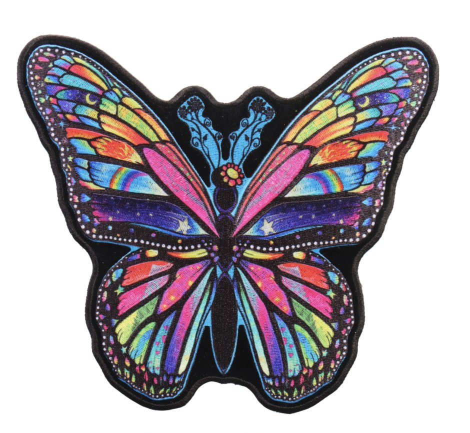 8" RAINBOW BUTTERFLY EMBROIDERED JACKET PATCH