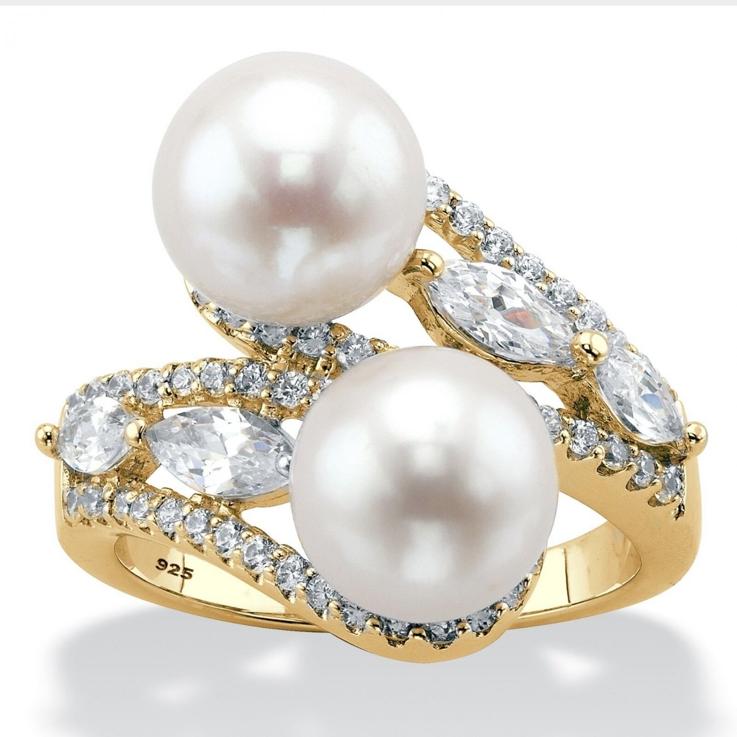 WOMENS 18K GOLD OVER STERLING SILVER FRESHWATER PEARL RING SIZE  6 7 8 9 10
