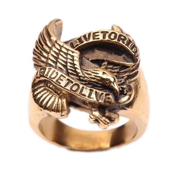 LIVE TO RIDE BRONZE GOLD BIKER  STAINLESS STEEL RING SIZE 8 9 10 11 12 13