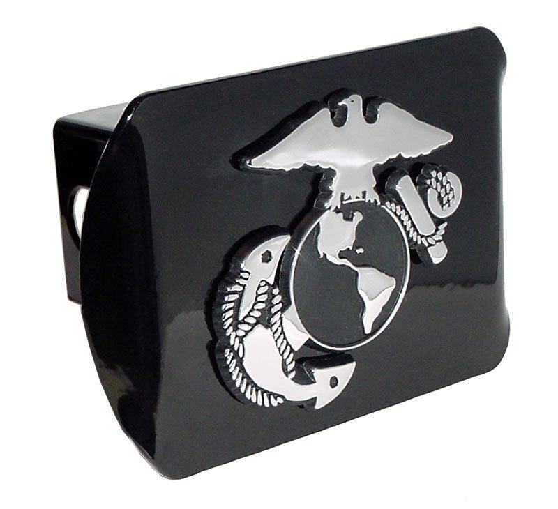 usmc marine corps insignia chrome black military trailer hitch cover