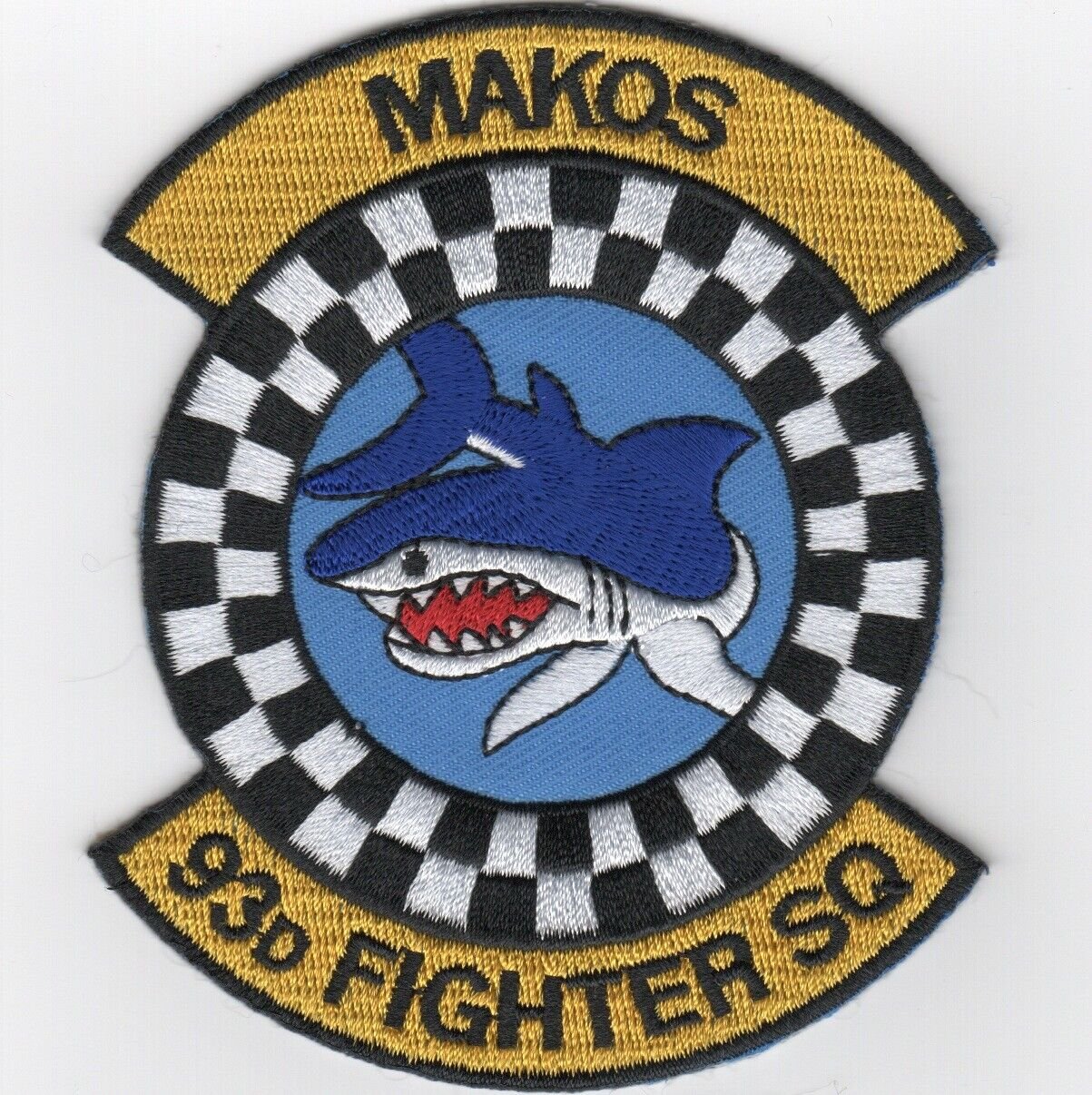 4" USAF AIR FORCE 93RD FS MAKOS CHECKERED FIGHTER SQUAD EMBROIDERED JACKET PATCH