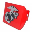 usmc marine corps insignia chrome on red military trailer hitch cover usa made