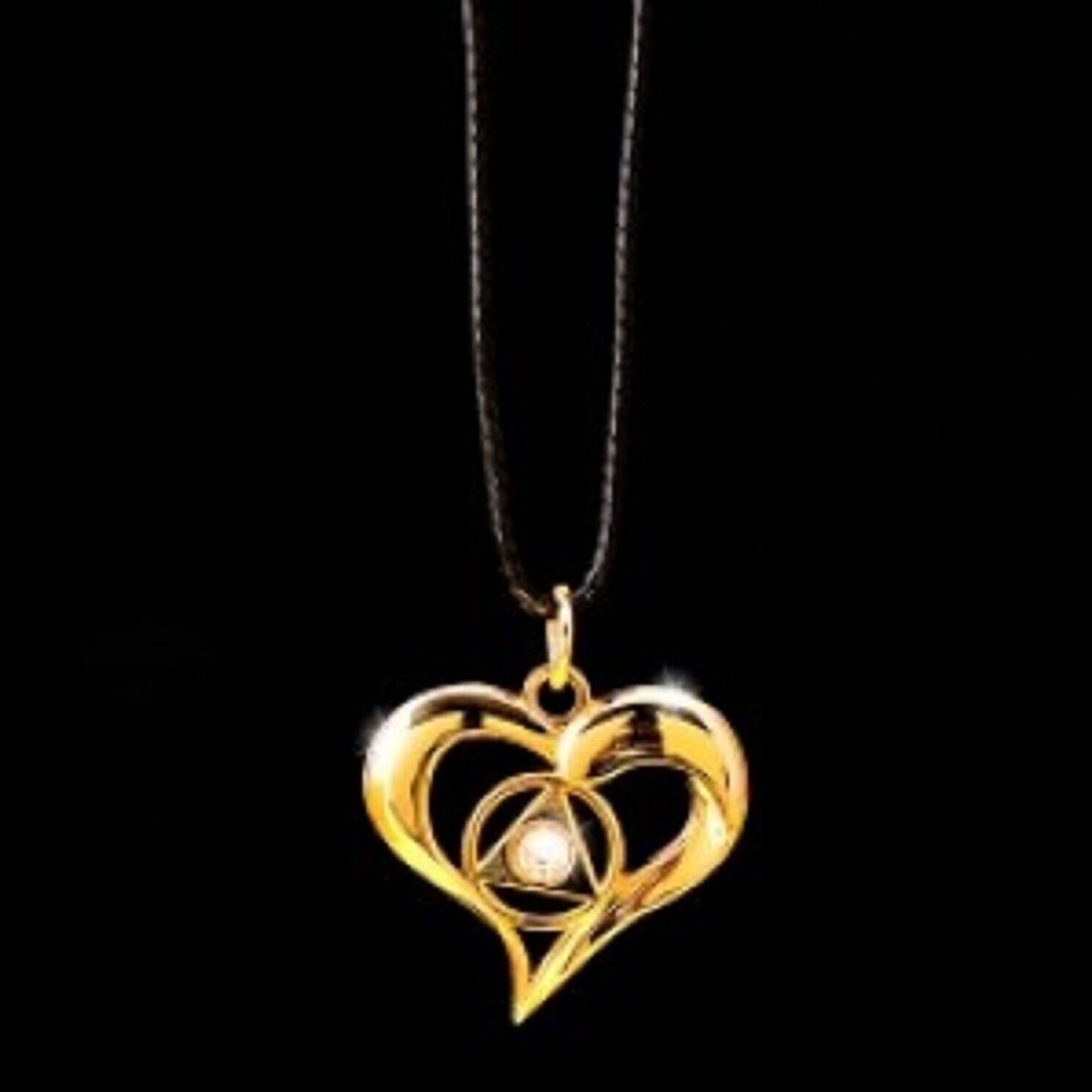 AA RECOVERY FLOWING HEART 24K GOLD PENDANT GP NECKLACE CRYSTAL STONE