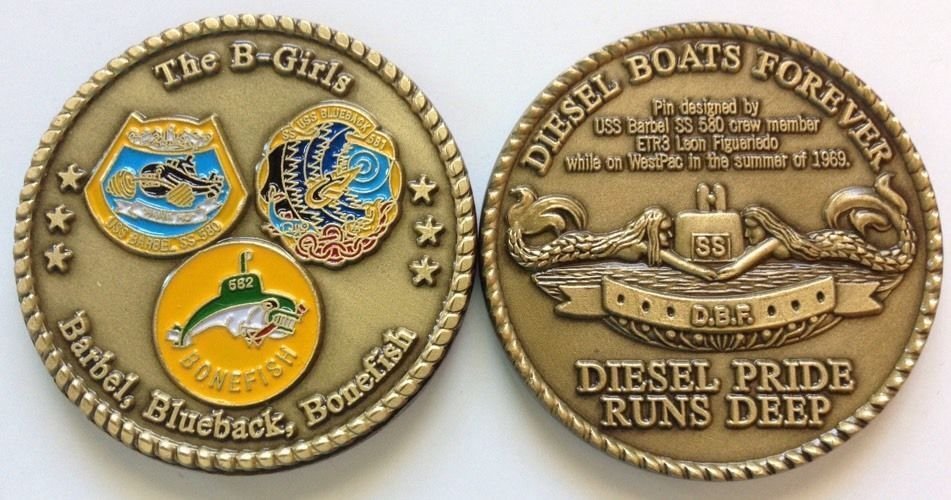 USS BARBEL BLUEBACK BONEFISH B-GIRLS CHALLENGE COIN