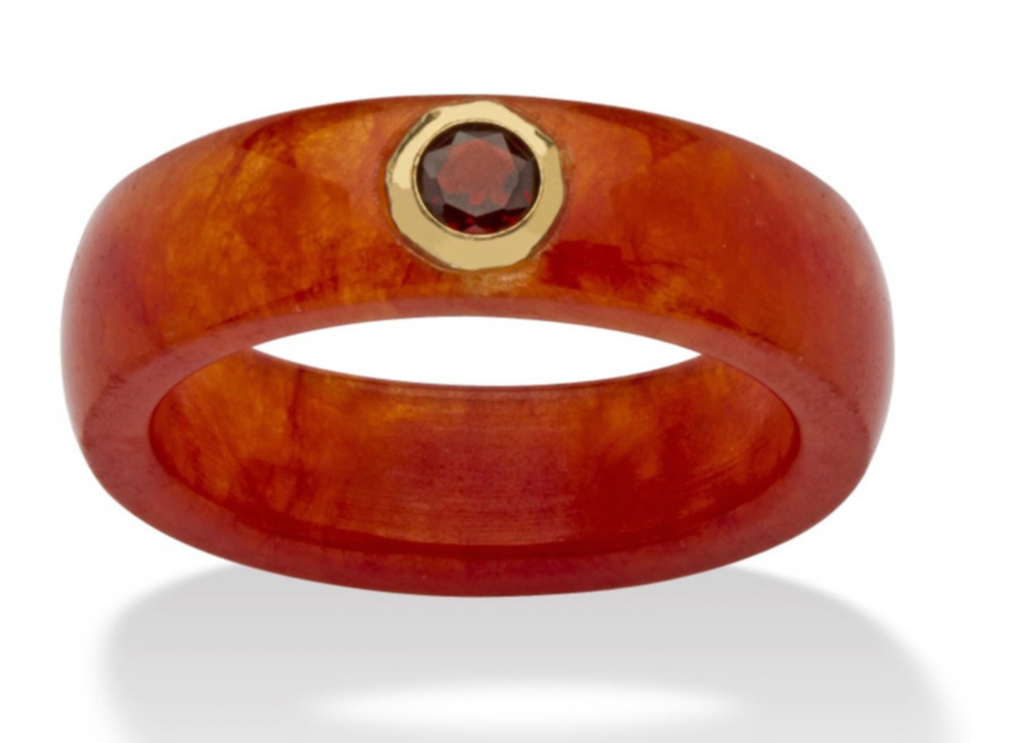 ROUND GENUINE GARNET AND RED JADE RING BAND 10K YELLOW GOLD 5 6 7 8 9 10