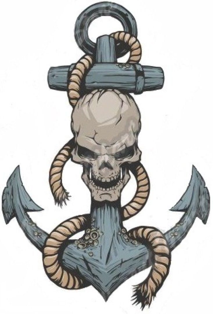 ANCHOR WITH SKELETON 4" HELMET TOOLBOX CAR BUMPER STICKER DECAL MADE IN USA