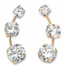 ROUND WHITE CZ 3 STONE EAR CLIMBER EARRINGS IN SOLID 10K YELLOW GOLD