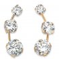 ROUND WHITE CZ 3 STONE EAR CLIMBER EARRINGS IN SOLID 10K YELLOW GOLD