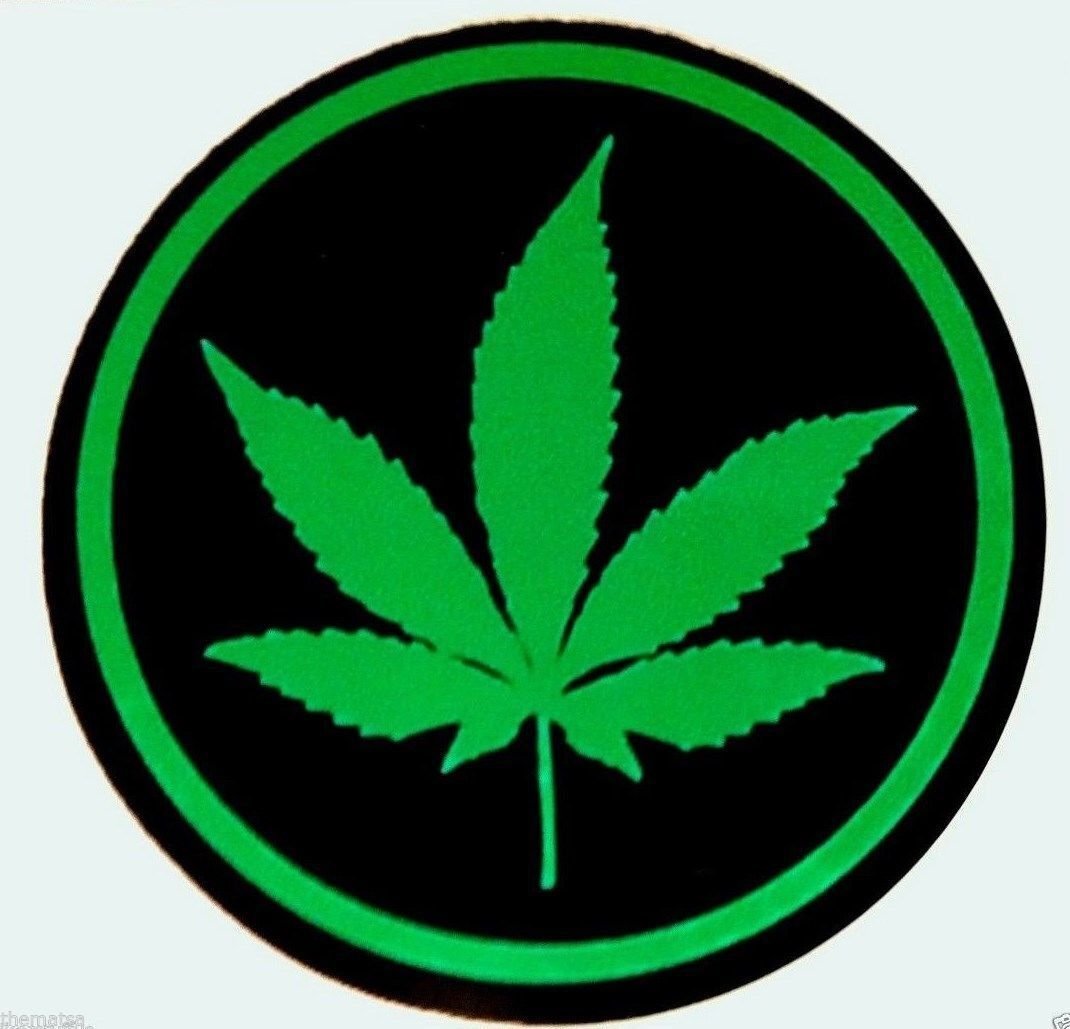 MARIJUANA LEAF HELMET BUMPER STICKER DECAL MADE IN USA 3"