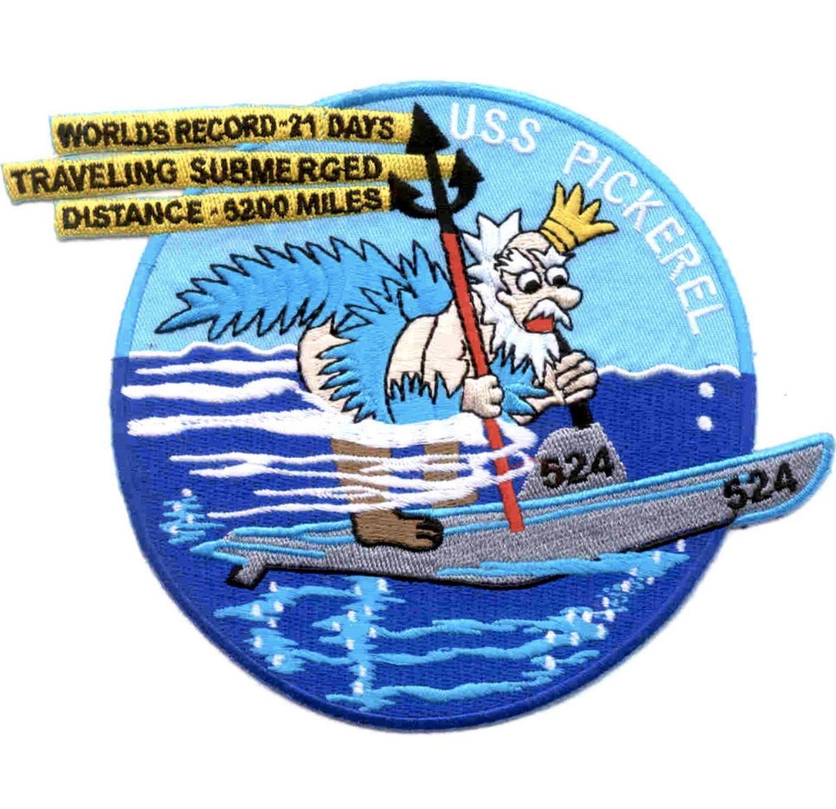 6" NAVY USS SS-524 PICKEREL EMBROIDERED PATCH