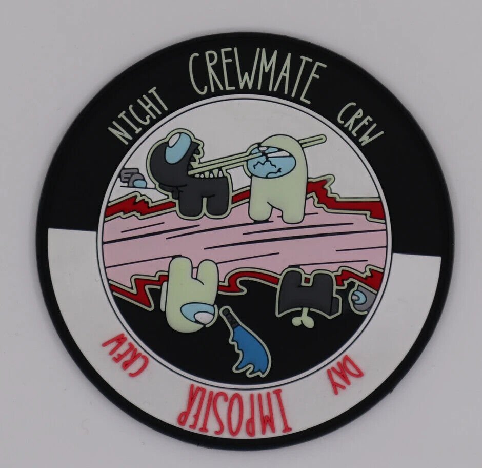 DAY CREW NIGHT CREW IMPOSTER CREWMATE GLOW IN DARK HOOK & LOOP PVC PATCH